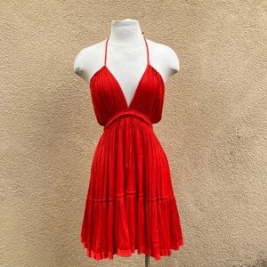 Free People Marilyn Tassel Tie Waist Dress fire engine red